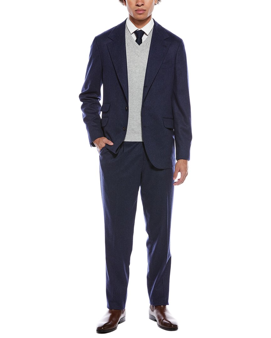 Brunello Cucinelli 2Pc Wool & Cashmere-Blend Suit With Pleated Pant