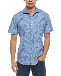 Tailorbyrd Tropical Leaves Printed Seersucker Shirt