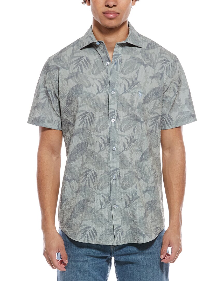 Tailorbyrd Tropical Leaves Printed Seersucker Shirt