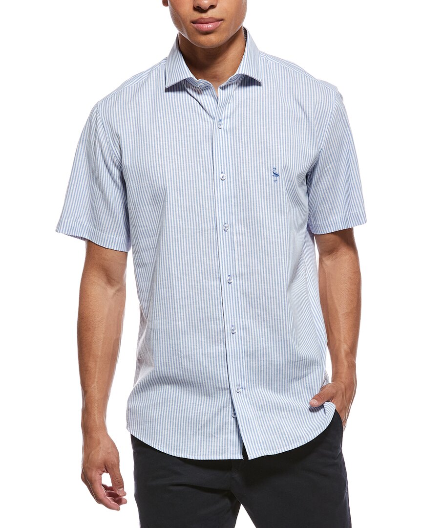 Tailorbyrd Yarn Dyed Stripe Linen-Blend Shirt