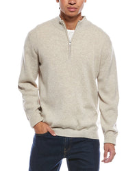 Brodie Cashmere Ribbed Wool & Cashmere-Blend 1/4-Zip Mock Neck Sweater