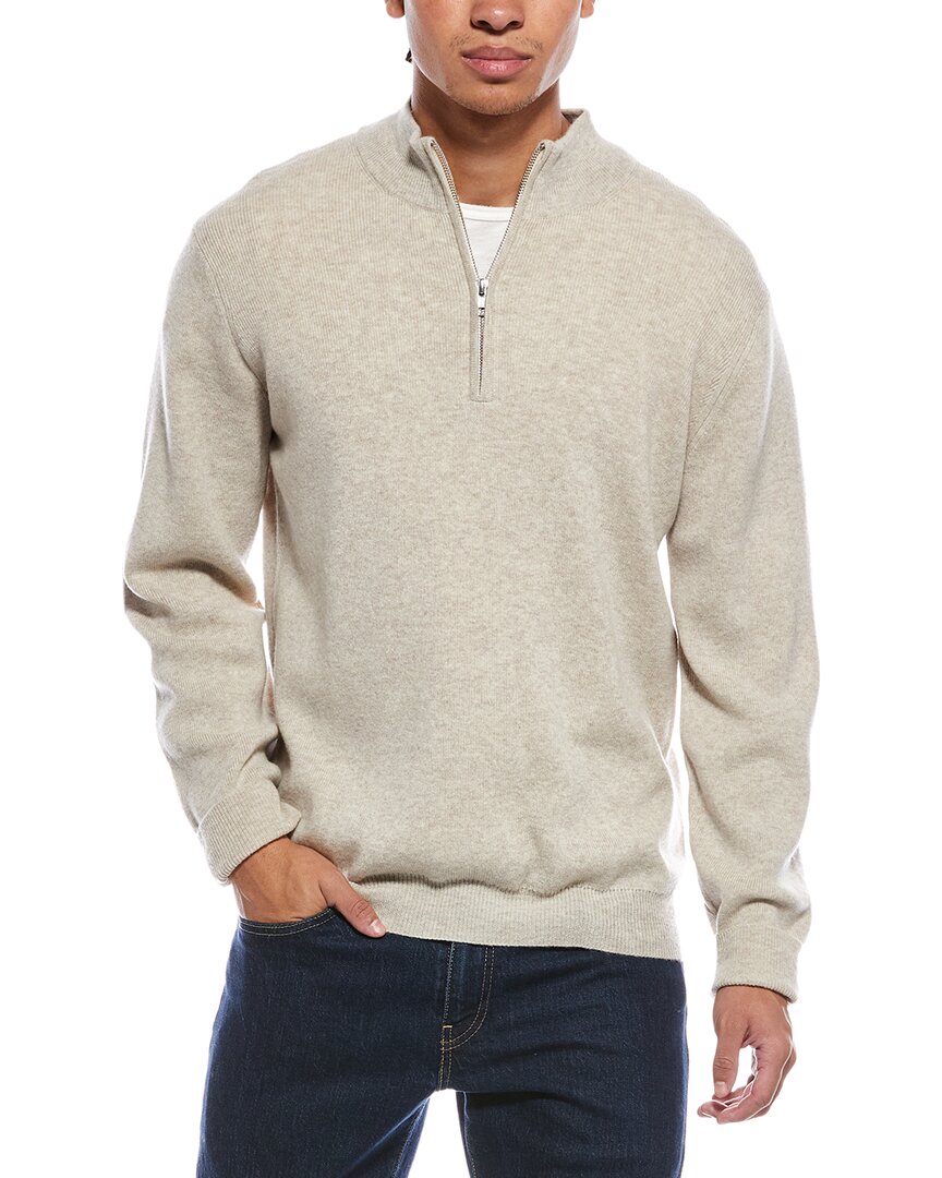 Brodie Cashmere Ribbed Wool & Cashmere-Blend 1/4-Zip Mock Neck Sweater