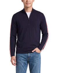 N.Peal Stripe 1/2-Zip Cashmere-Blend Mock Neck Sweater
