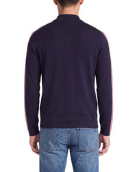 N.Peal Stripe 1/2-Zip Cashmere-Blend Mock Neck Sweater