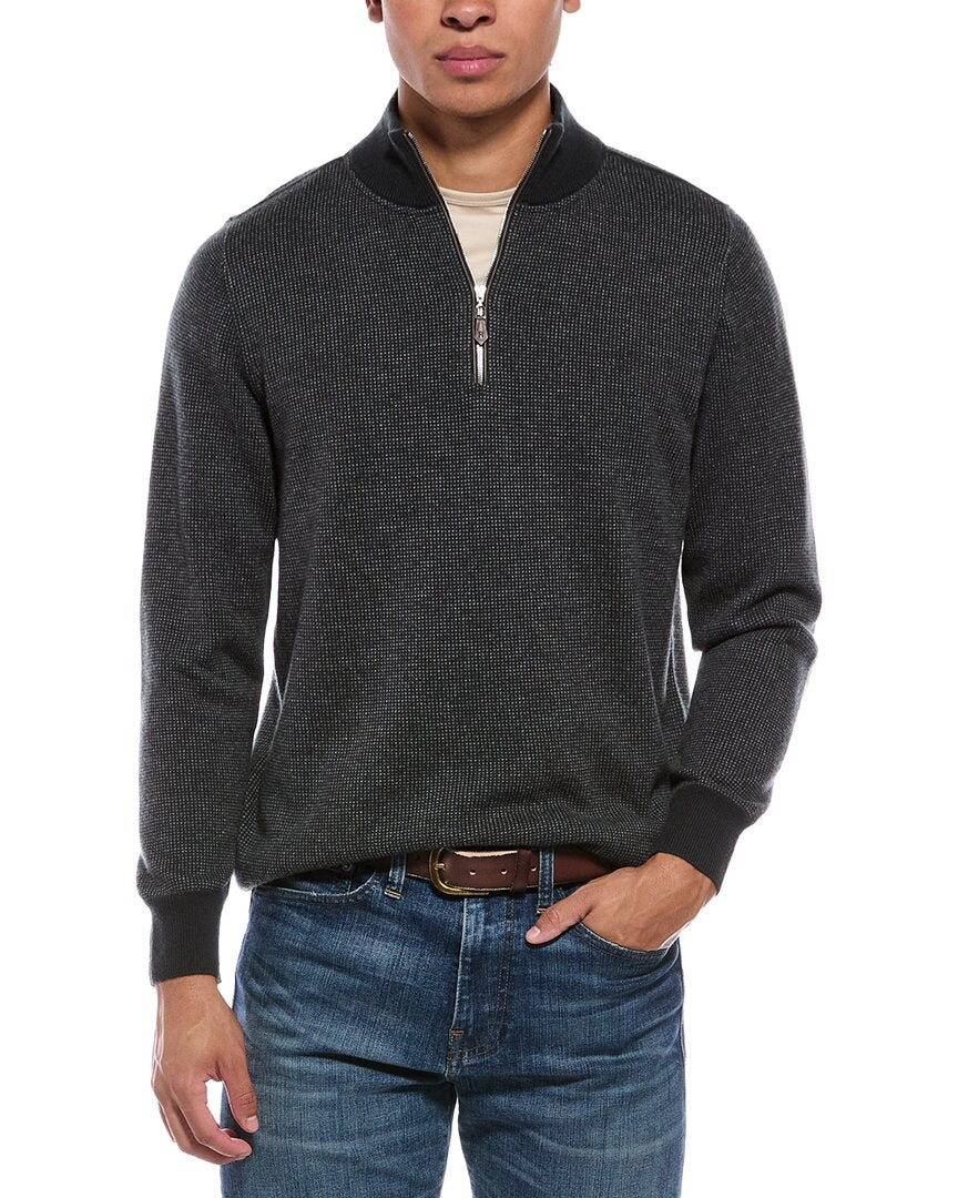 N.Peal Carnaby Birdseye 1/2-Zip 100% Cashmere Mock Neck Sweater