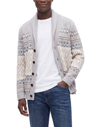 N.Peal Jacquard 100% Cashmere Shawl Collar Cardigan