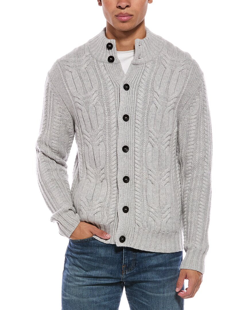 N.Peal Oversized Cable 100% Cashmere Mock Neck Cardigan