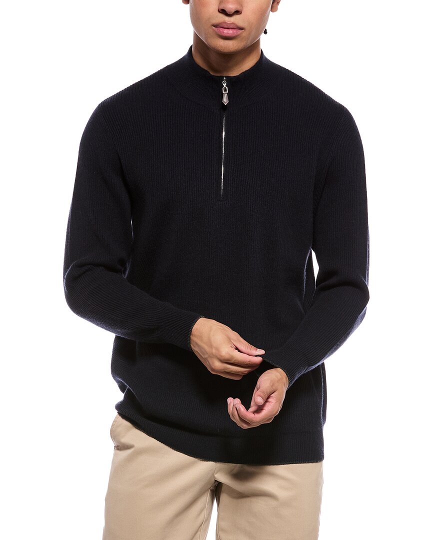 N.Peal Ribbed 1/2-Zip 100% Cashmere Mock Neck Sweater