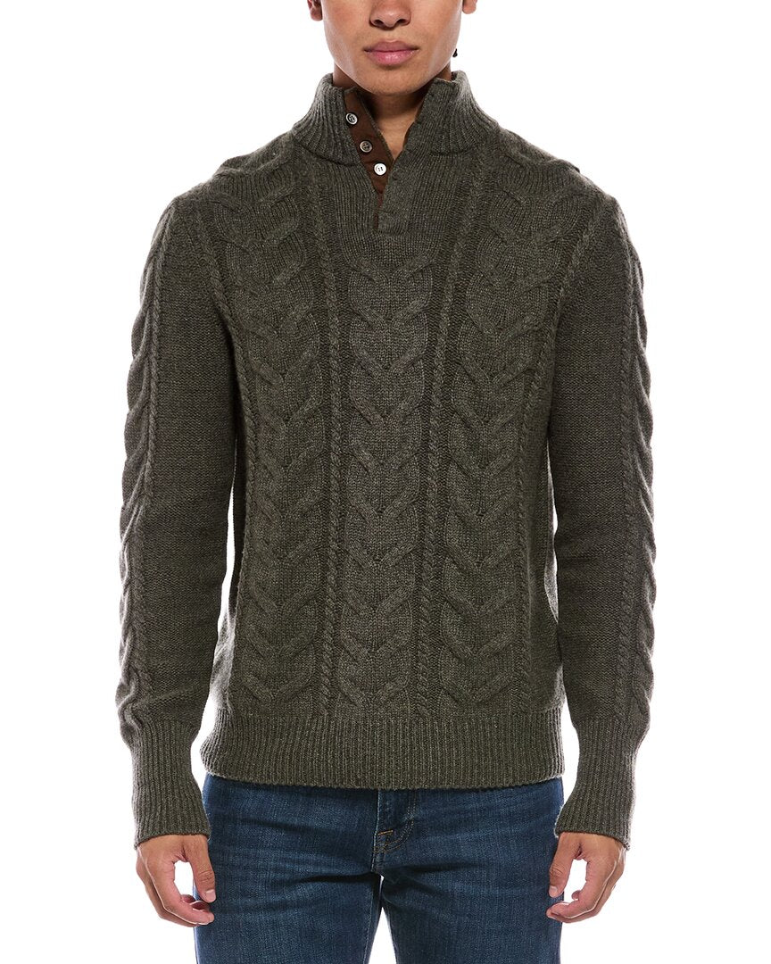 N.Peal The Hampstead Cable 100% Cashmere Mock Neck Sweater