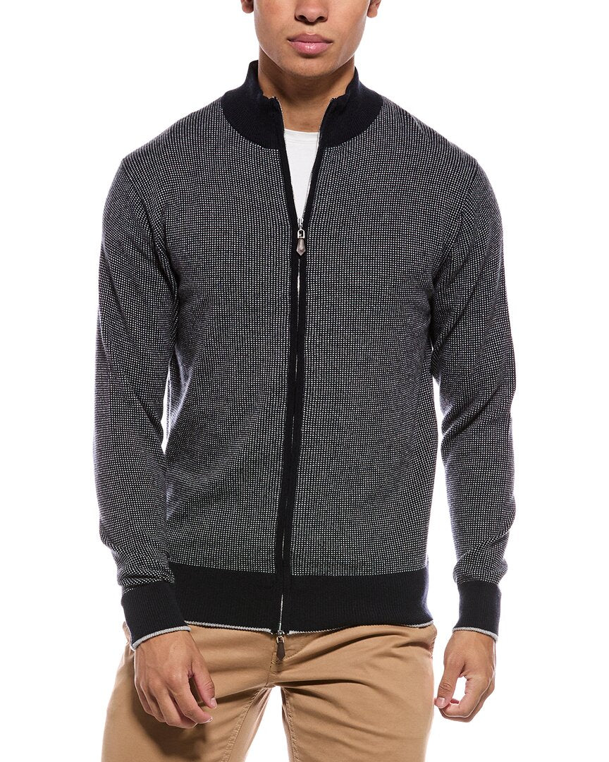 N.Peal Knightsbridge Full Zip 100% Cashmere Mock Neck Sweater