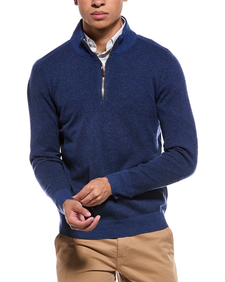 N.Peal Carnaby Birdseye 1/2-Zip 100% Cashmere Mock Neck Sweater