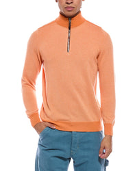 N.Peal Carnaby Birdseye 1/2-Zip 100% Cashmere Mock Neck Sweater