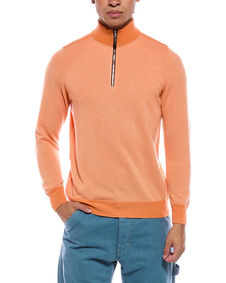N.Peal Carnaby Birdseye 1/2-Zip 100% Cashmere Mock Neck Sweater