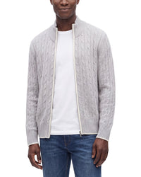 N.Peal Contrast Cable Full Zip 100% Cashmere Mock Neck Sweater