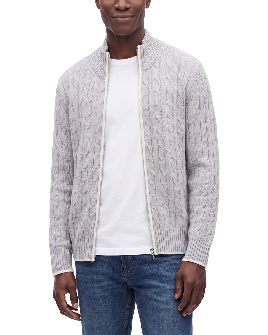 N.Peal Contrast Cable Full Zip 100% Cashmere Mock Neck Sweater