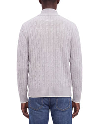 N.Peal Contrast Cable Full Zip 100% Cashmere Mock Neck Sweater