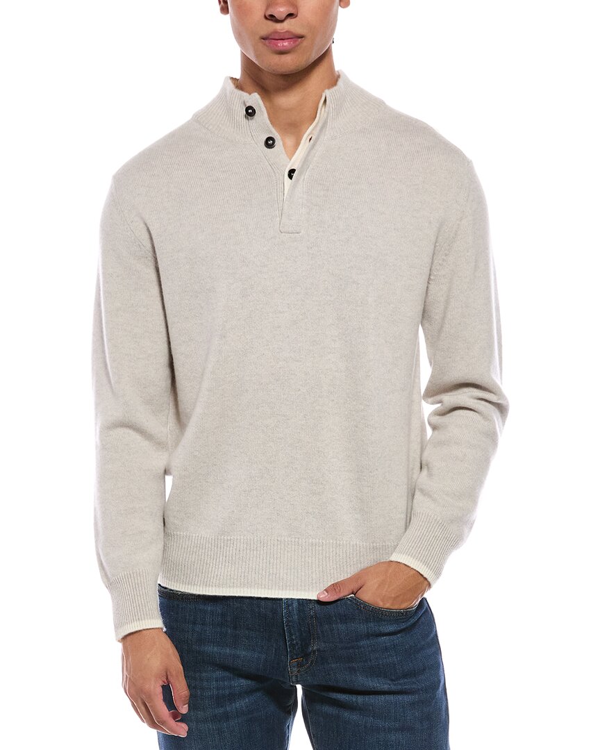 N.Peal Half Button 100% Cashmere Mock Neck Sweater