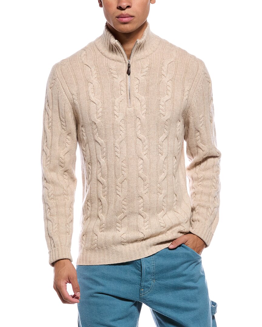N.Peal Textured Cable 1/2-Zip 100% Cashmere Mock Neck Sweater