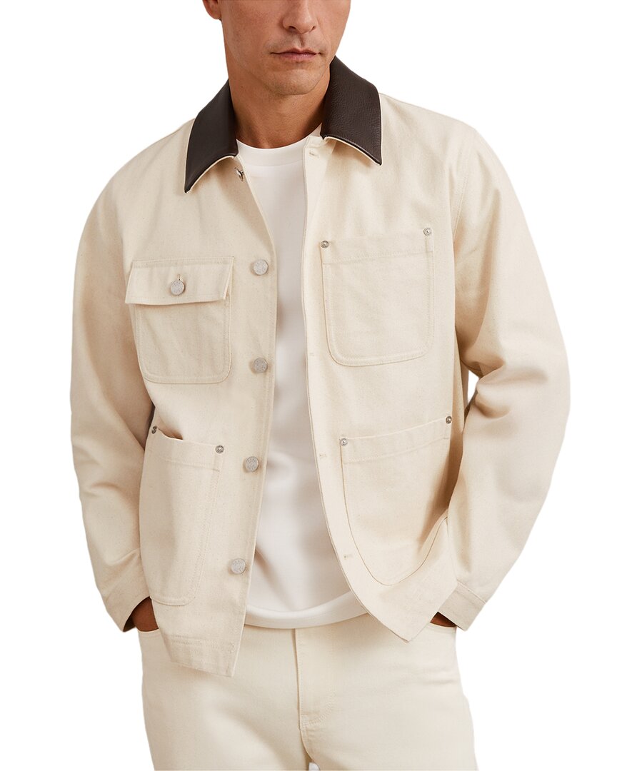 Reiss Clapper Leather-Trim Casual Shirt