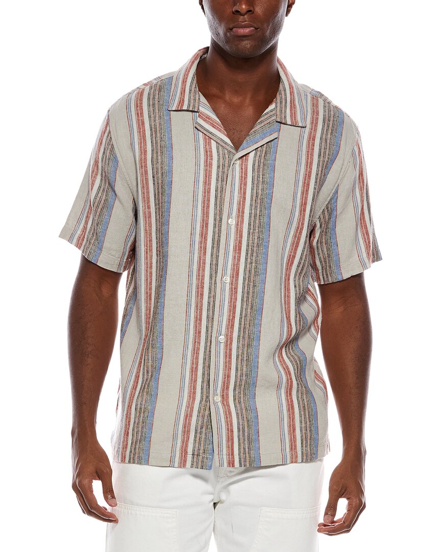 Truth Truth Camp Collar Linen-Blend Stripe Shirt