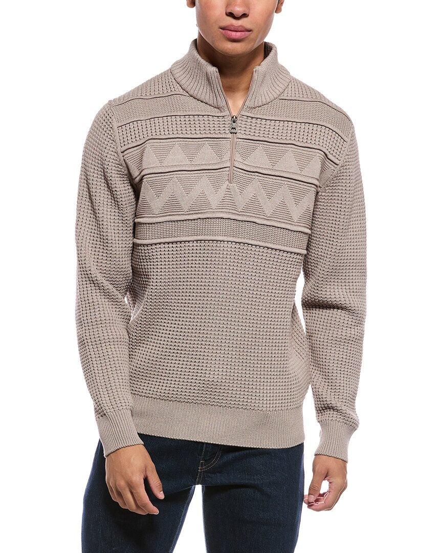 WEATHERPROOF VINTAGE Weatherproof Vintage Textured Zig Zag Yoke 1/4-Zip Mock Neck Sweater