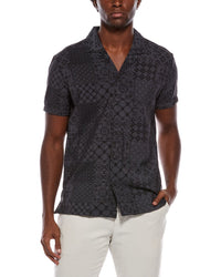 Vintage Summer Printed Textured Camp Shirt