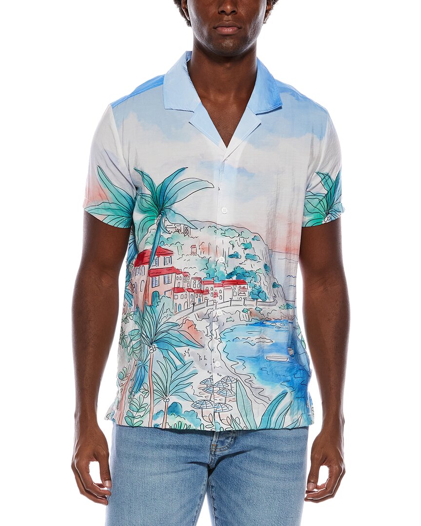 Vintage Summer Printed Textured Camp Shirt