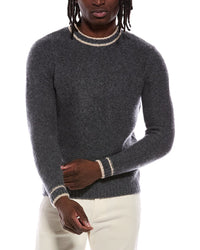 Autumn Cashmere Purl Crewneck Striped Trims Wool & Cashmere-Blend Sweater