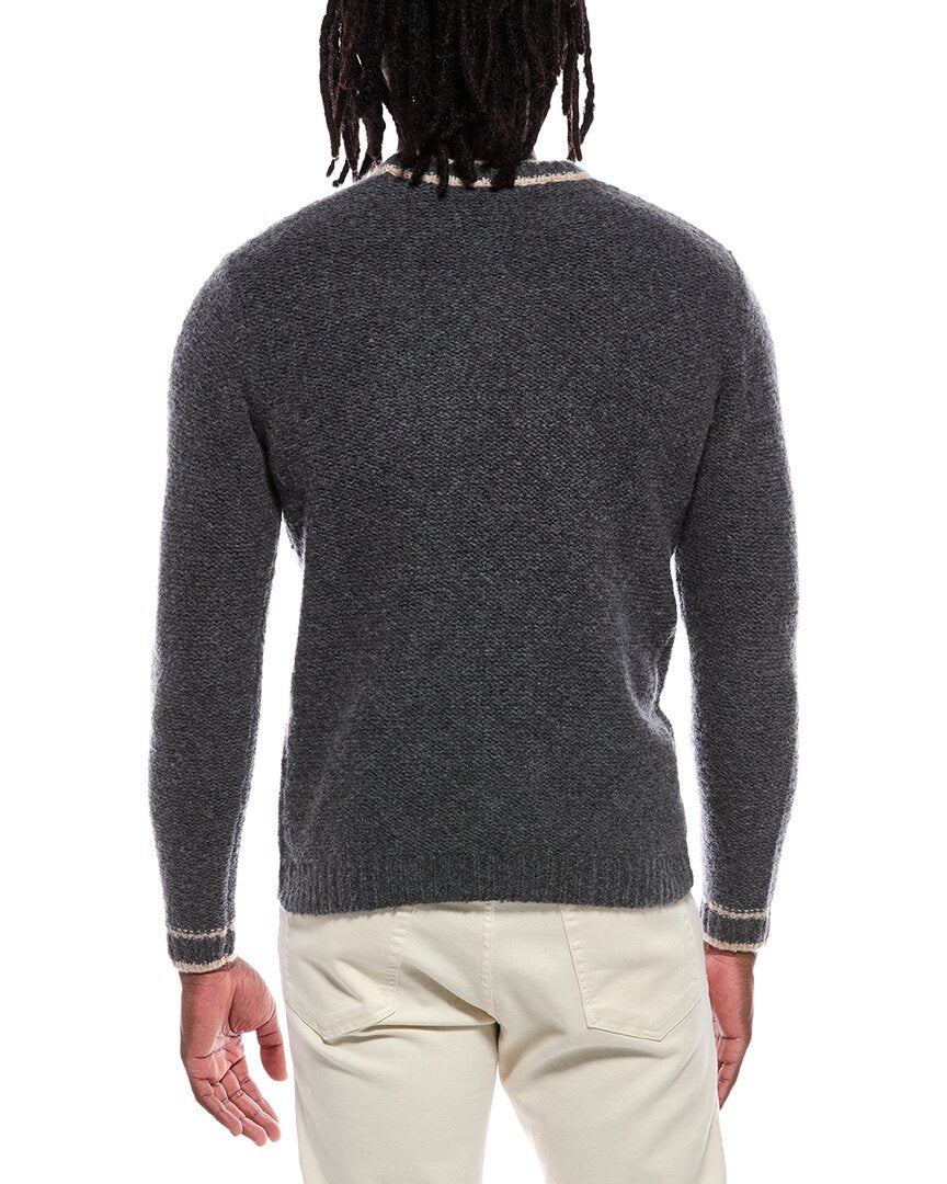 Autumn Cashmere Purl Crewneck Striped Trims Wool & Cashmere-Blend Sweater