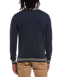 Autumn Cashmere Striped Trim 100% Cashmere Crewneck Sweater