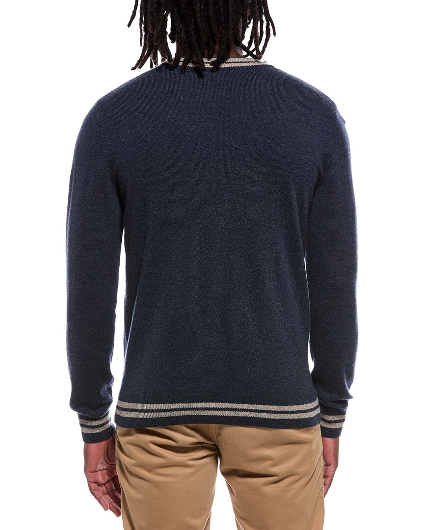 Autumn Cashmere Striped Trim 100% Cashmere Crewneck Sweater