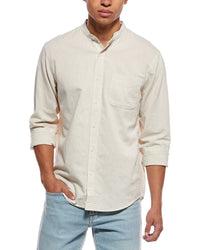 Rowing Blazers Casual Linen-Blend Band Collar Shirt