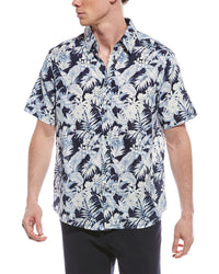Report Collection Tropical Linen-Blend Shirt Blue