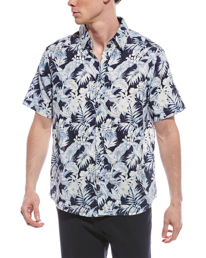Report Collection Tropical Linen-Blend Shirt Blue