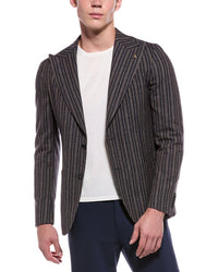 Corneliani Corneliani Cc Collection Unbalanced Striped Wool, Silk, & Linen-Blend Jacket