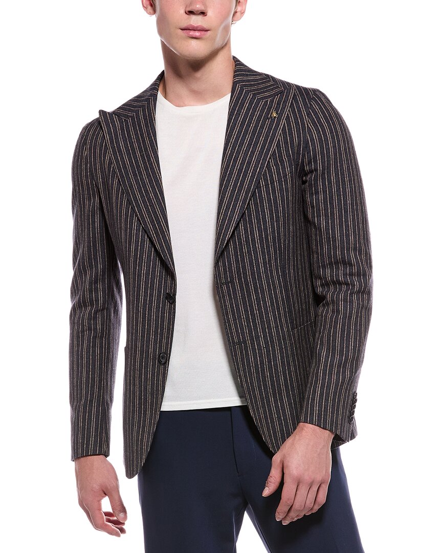 Corneliani Corneliani Cc Collection Unbalanced Striped Wool, Silk, & Linen-Blend Jacket