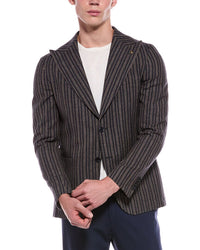 Corneliani Corneliani Cc Collection Unbalanced Striped Wool, Silk, & Linen-Blend Jacket