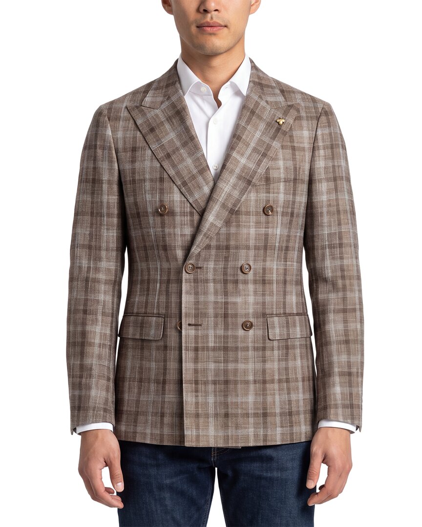 Corneliani Corneliani Cc Collection Double-Breasted Wool & Linen-Blend Blazer