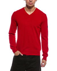 Comme Des Garcons Play Black Heart Sleeve Wool V-Neck Sweater