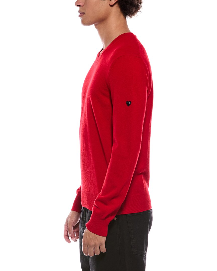 Comme Des Garcons Play Black Heart Sleeve Wool V-Neck Sweater