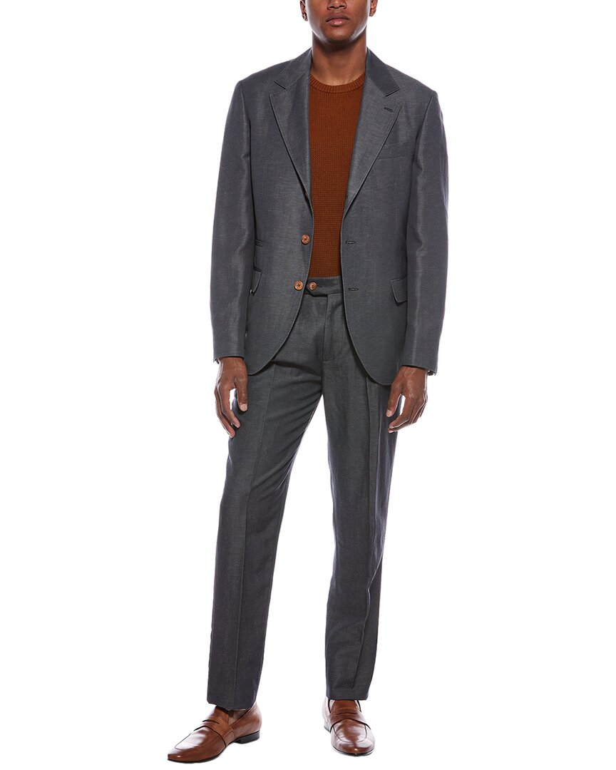 Brunello Cucinelli Brunello Cucinelli 2Pc Wool & Linen-Blend Suit With Pleated Pant