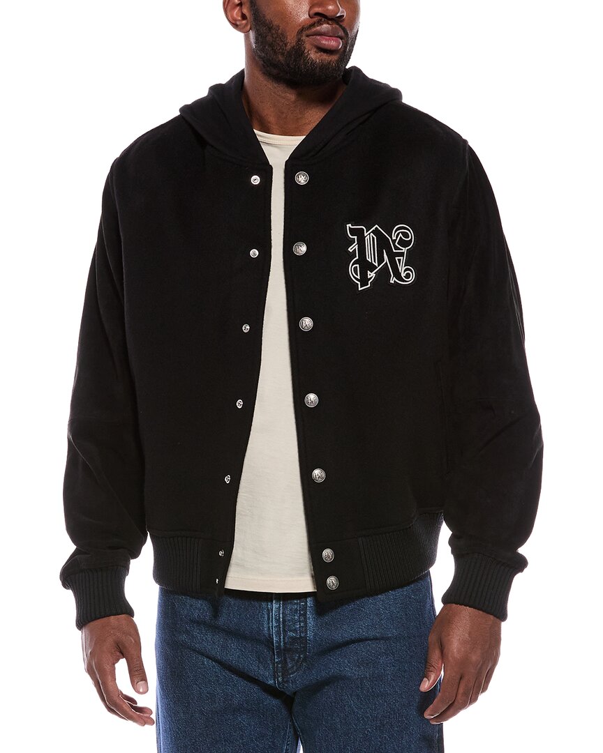 Palm Angels Palm Angels Hooded Suede-Trim Wool-Blend Jacket
