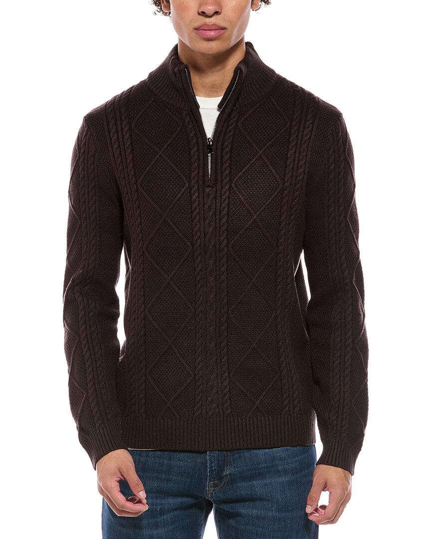 Jason Wu Quarter Zip Diamond Cable Knit Mock Neck Sweater