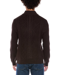 Jason Wu Quarter Zip Diamond Cable Knit Mock Neck Sweater