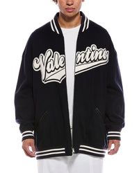 Valentino Patch Leather-Trim Wool Jacket