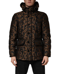 Dolce & Gabbana Black Floral Jacquard Quilted Hooded Men's Jacket