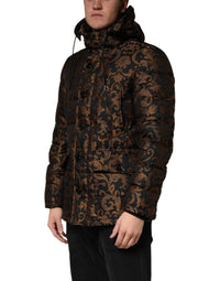 Dolce & Gabbana Black Floral Jacquard Quilted Hooded Men's Jacket