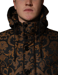 Dolce & Gabbana Black Floral Jacquard Quilted Hooded Men's Jacket