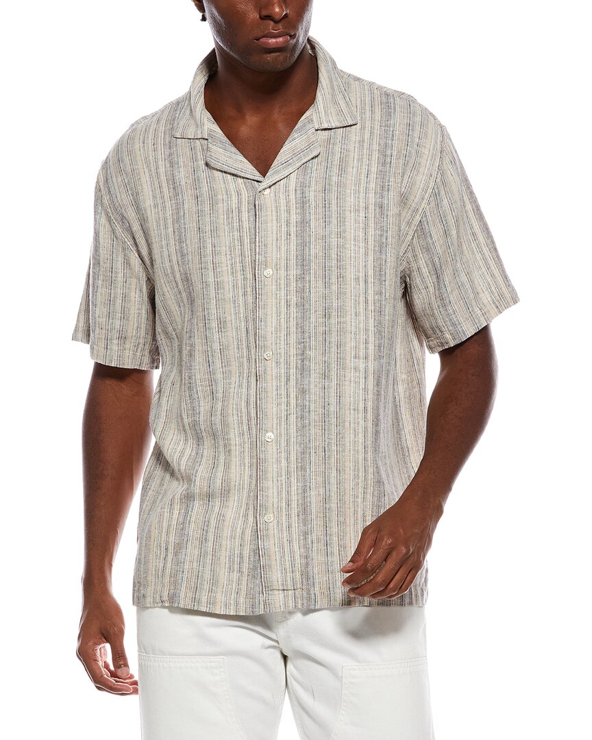 Truth Truth Camp Collar Linen-Blend Stripe Shirt