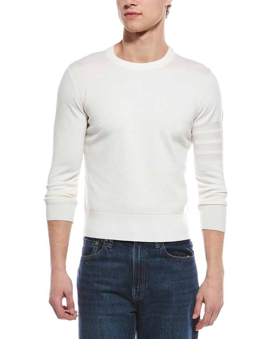 Thom Browne Merino 4 Bar Wool & Linen-Blend Crewneck Sweater